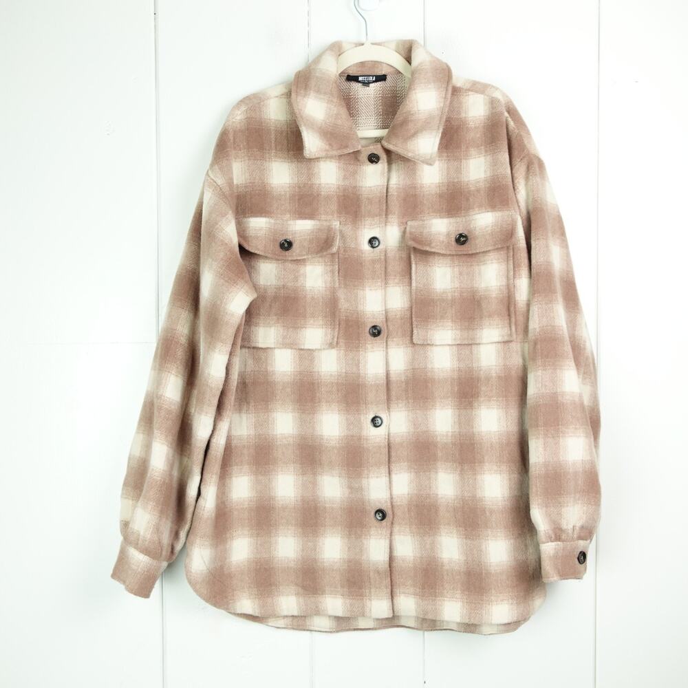 Miss Lola Shacket Womens SZ XL Wool Blend‎ Long Sleeve Button Up Plaid Outdoors